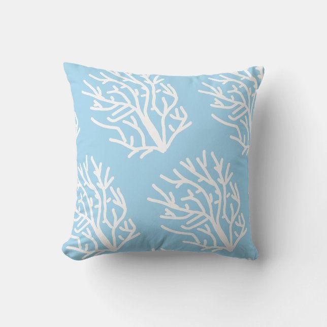 Coussin Corail blanc éco océan bleu et blanc (Recto)