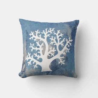Coussin Corail blanc sur bleu