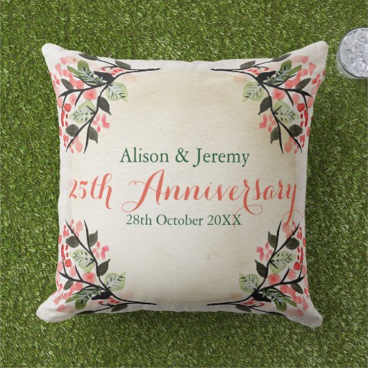 Coussin Corail botanique d'anniversaire de mariage (Herbe)