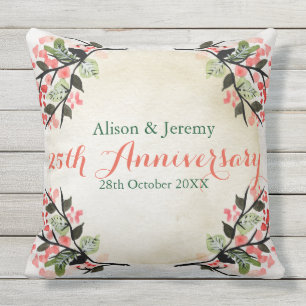 Coussin Corail botanique d'anniversaire de mariage