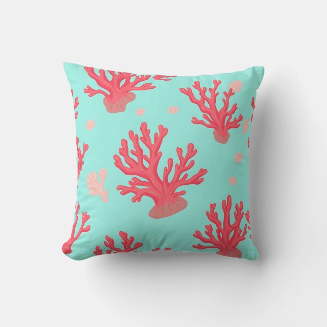 Coussin Corail brillant sarcelle océan simple nautique été (Recto)