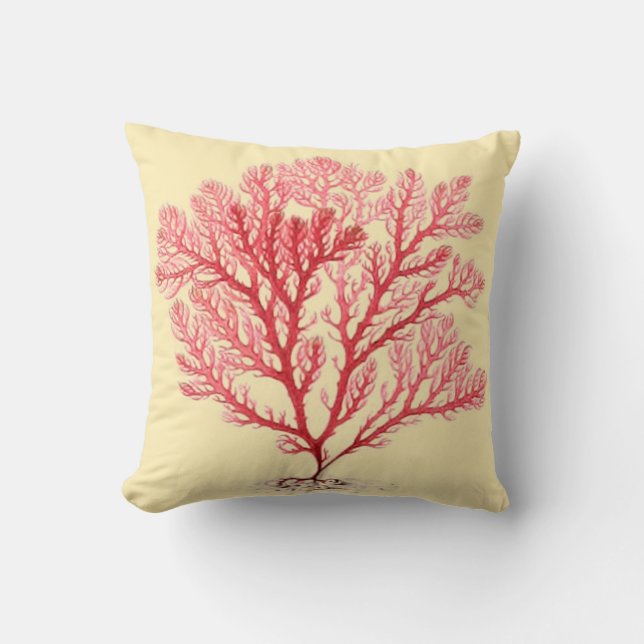 Coussin Corail côtier de rose de carreau de décor (Recto)