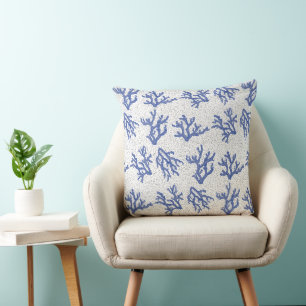 Coussin Corail de mer bleu et blanc partout sur l'oreiller