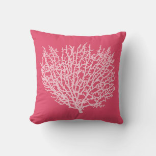 Coussin Corail de ventilateur imprimé, rose pâle sur corai