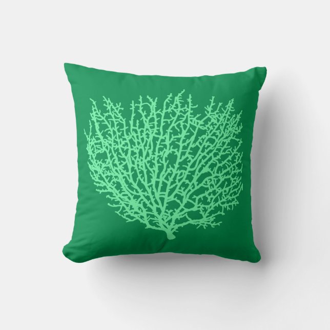 Coussin Corail de ventilateur imprimé, vert pâle sur vert  (Recto)