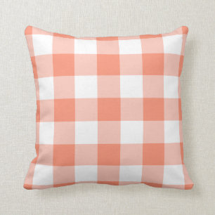 Coussin Corail et blanc En vichy Motif