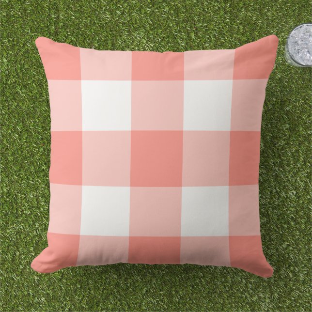 Coussin Corail et blanc En vichy Plaid Motif (Herbe)