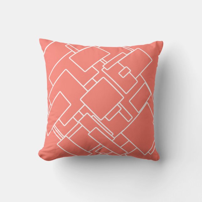 Coussin Corail et blanc Motif géométrique Abstrait moderne (Recto)
