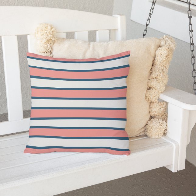 Coussin Corail et Marine Bleu Bleu Bleu Été Stripe à l'ext (Créateur téléchargé)