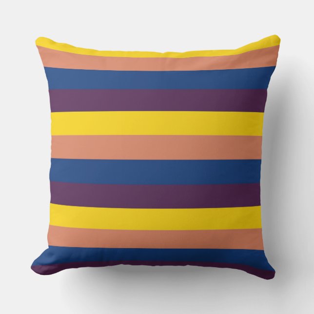 Coussin Corail Jaune Bleu Violet Rayures Modernes (Recto)