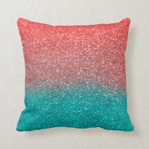 Coussin Corail Melon Orange Turquoise Aqua Vert Pailleté G