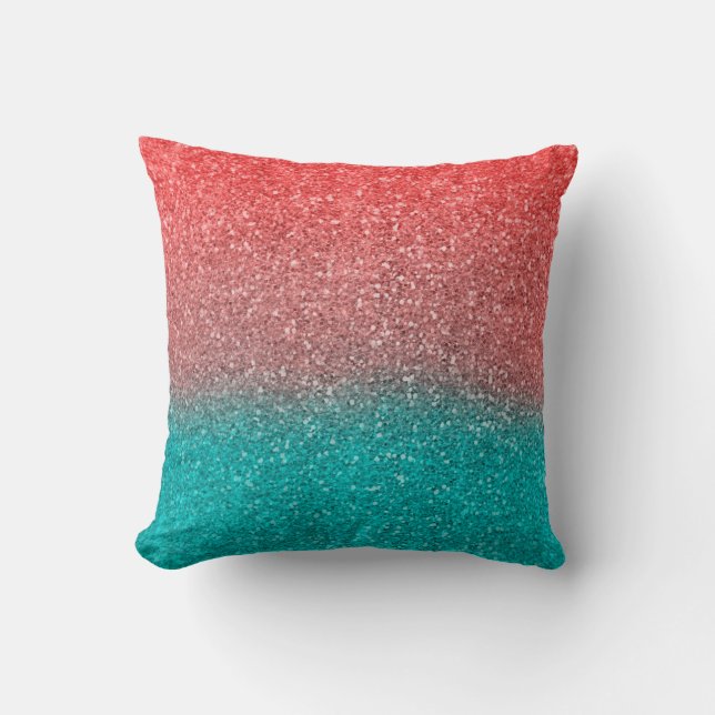 Coussin Corail Melon Orange Turquoise Aqua Vert Pailleté S (Recto)