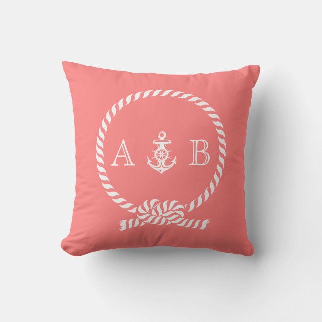 Coussin Corail Nautique et Monogramme Ancre (Recto)