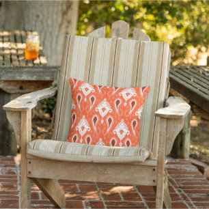 Coussin Corail Orange foncé Ikat Tribal motif Marron Rouge