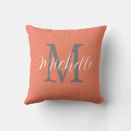 Coussin Corail Peach Girly Monogramme et Nom  (Verso)