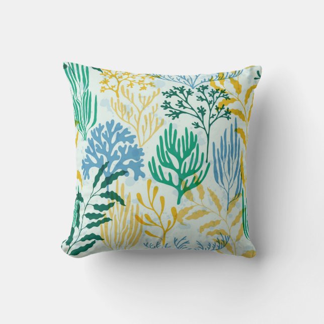 Coussin Corail Reef, Algues Motif sans mer. (Recto)