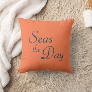 Coussin Corail rose & bleu mer "Seas the Day" Jeu d'oreill