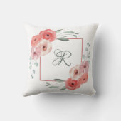 Coussin Corail rose et floral vert blanc avec monogramme (Verso)