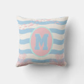 Coussin Corail Rose Océan Nursery Côtière Bleue Monogramme (Verso)