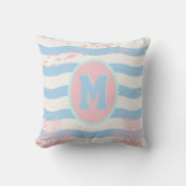 Coussin Corail Rose Océan Nursery Côtière Bleue Monogramme (Recto)
