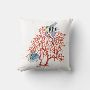 Coussin Corail rouge avec les poissons tropicaux,