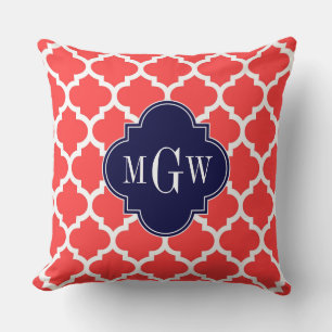 Coussin Corail Rouge Blanc Marocain #5 Navy 3 Initial Mono