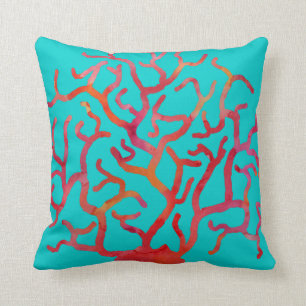 Coussin Corail rouge sur la turquoise