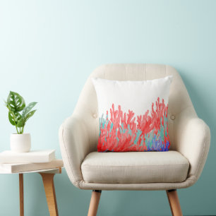 Coussin Corail sarcelle bleu moderne floral récifal nautiq