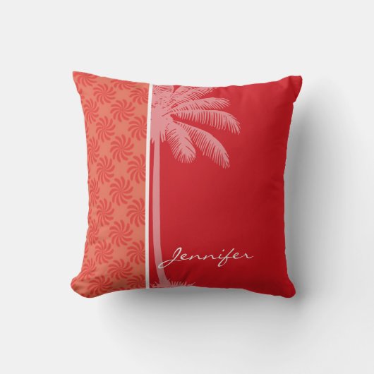 Coussin Corail tropical et remous rouge (Recto)