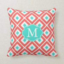 Corail, Turquoise, Blanc Ikat Diamond Motif