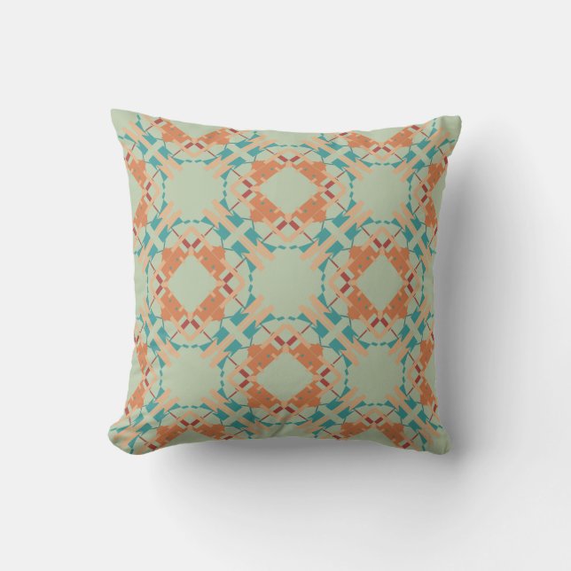 Coussin Corail turquoise Orange clair Olive Carreaux médit (Recto)