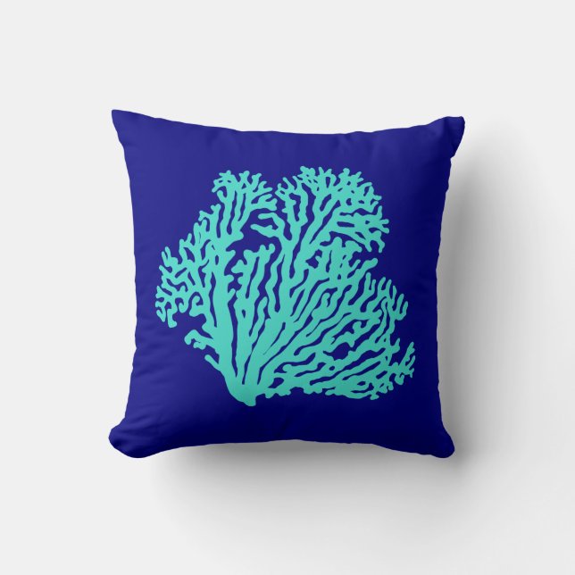 Coussin Corail Turquoise Sur La Décoration Côtière Bleue D (Recto)