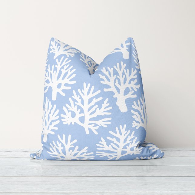 Coussin Coral Dérive Bleu Blanc Doux (Créateur téléchargé)