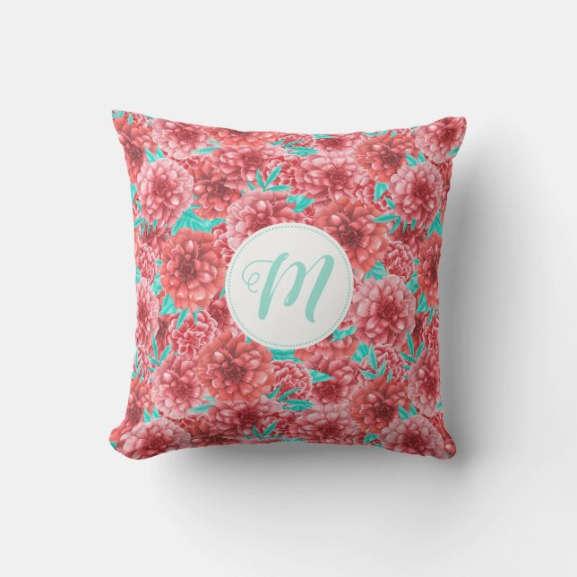 Coussin Coral Floral Patte & Monogramme (Recto)