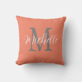 Coussin Coral Peach Girly Monogramme et Nom  (Recto)