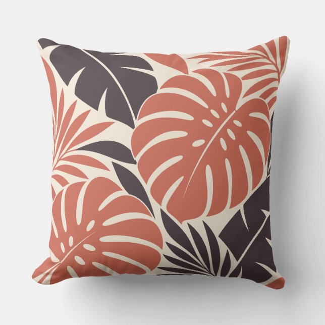 Coussin Coral Plum Tropical Leaf Silhouette (Recto)