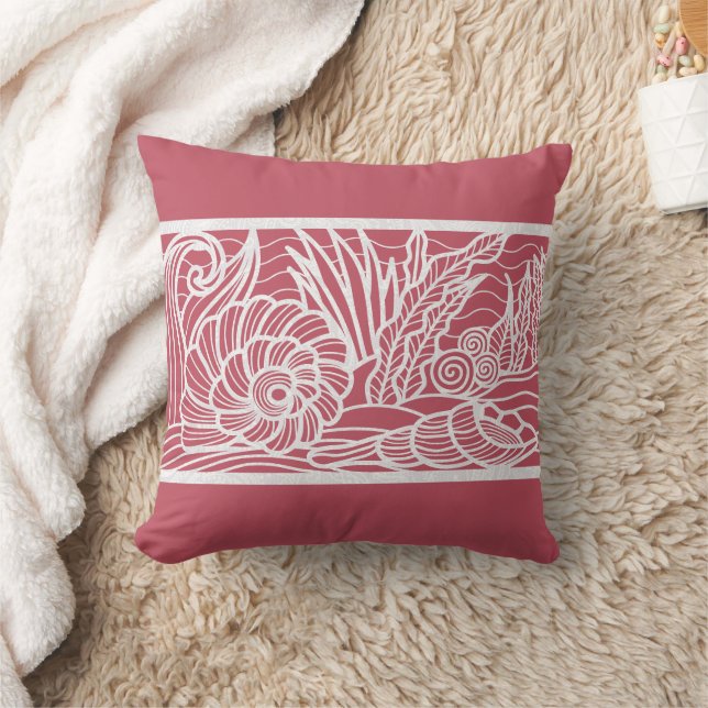 Coussin Coral rose Blanc Plage Costumes Côtiers (Couverture)