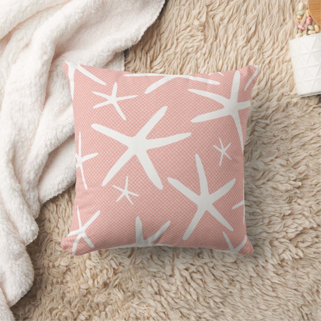 Coussin Coral rose et blanc Starfish Beach House (Couverture)