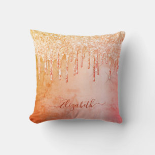 Coussin Coral rose or parties scintillant gouttes nom glam