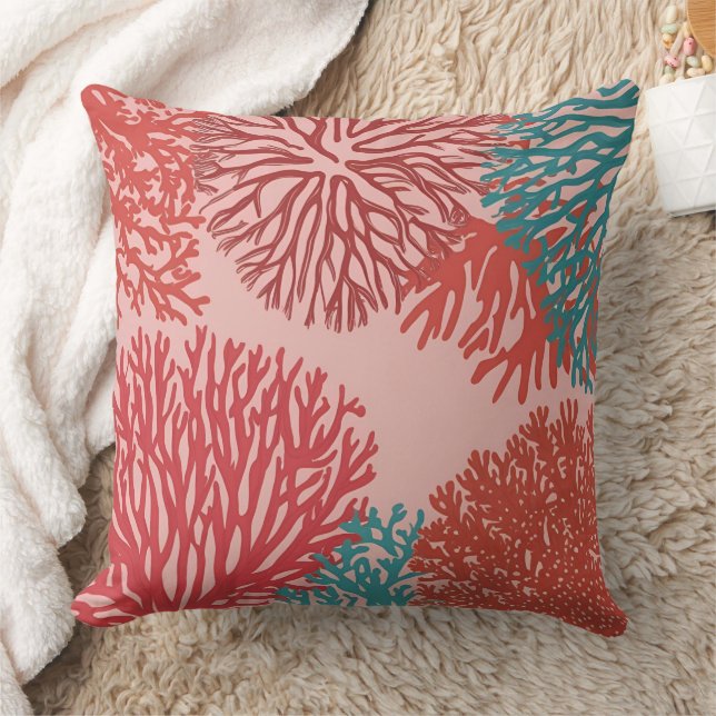Coussin Coral & Turquoise Art AI (Couverture)