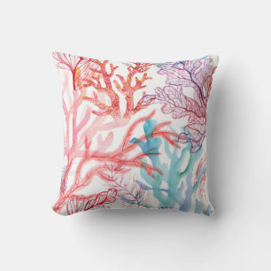 Coussin Coraux aquarelles : motif du monde sous-marin.