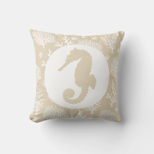 Coussin Coraux côtiers et hippocampe de mer blanche dans