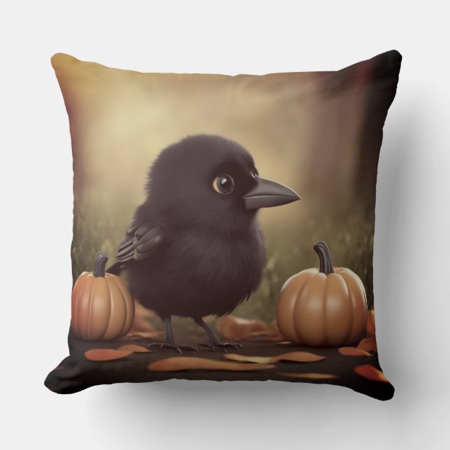 Coussin Corbeau bébé dans les citrouilles (Recto)