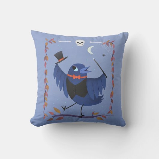 Coussin Corbeau de Halloween Corbeau Lune Bleue (Recto)