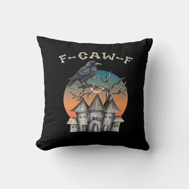 Coussin Corbeau drôle F-Caw-F Corbeau et Corneille (Recto)
