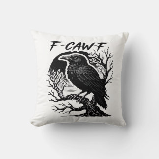 Coussin Corbeau F-Caw-F Humour Gothique Drôle