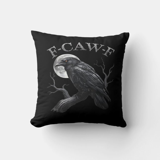 Coussin Corbeau F-Caw-F Oiseau Drôle Lune Rétro Classique (Recto)