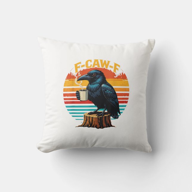 Coussin Corbeau gothique drôle Halloween F Caw F Café (Recto)