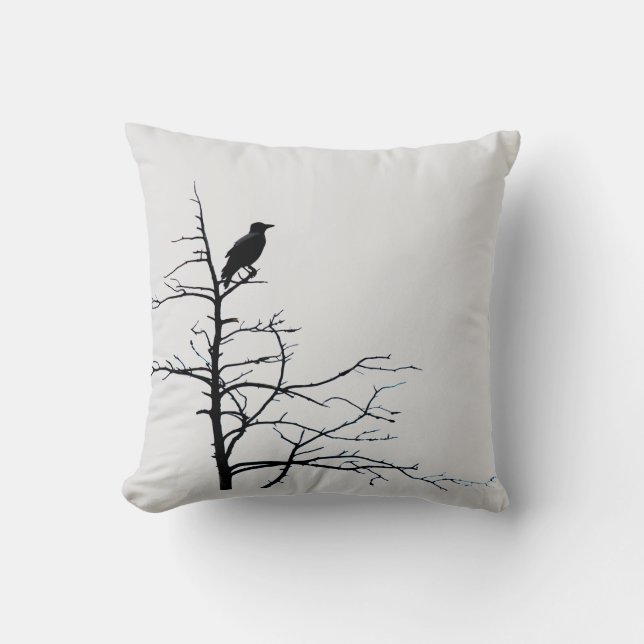 Coussin Corbeau moderne Oiseau noir Nature Blanc noir (Recto)