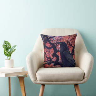 Coussin Corbeau noir et érable japonais noueux